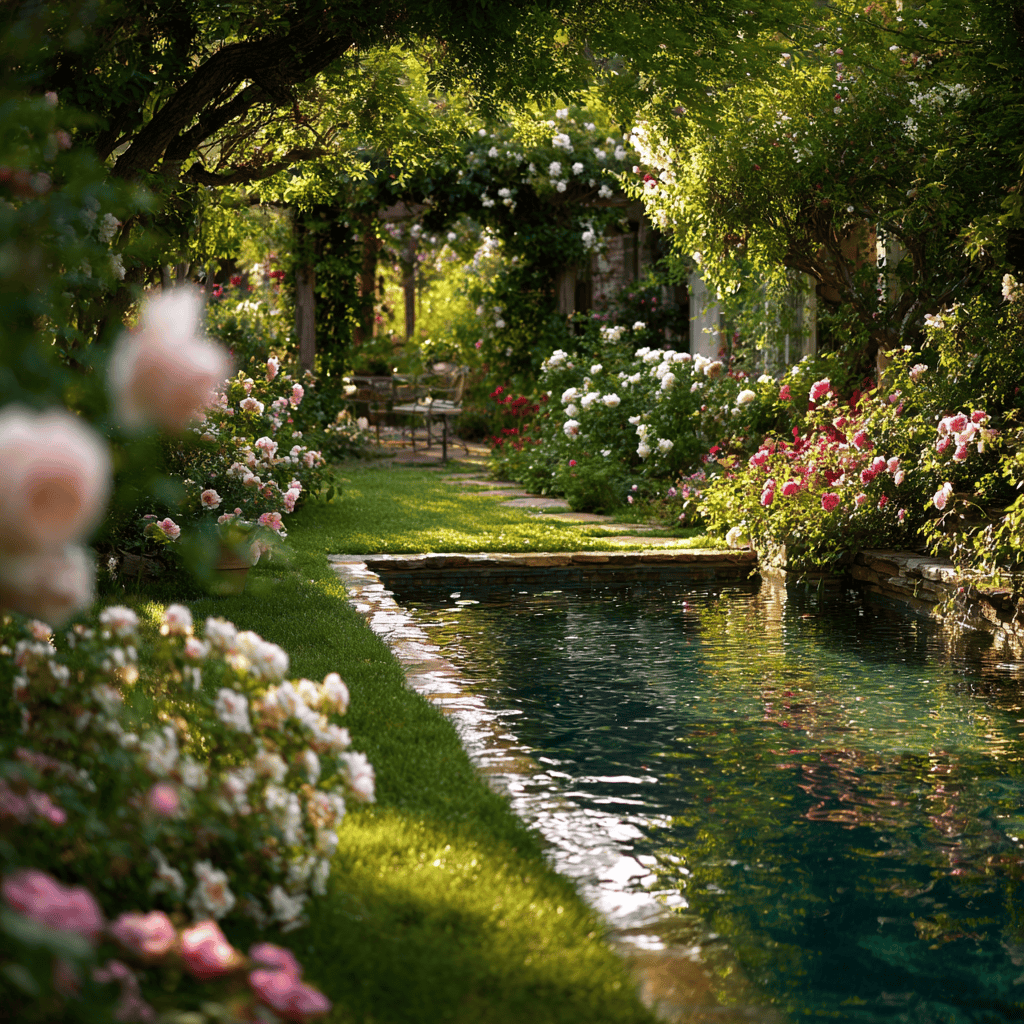 A winding garden path leading through a lush landscape