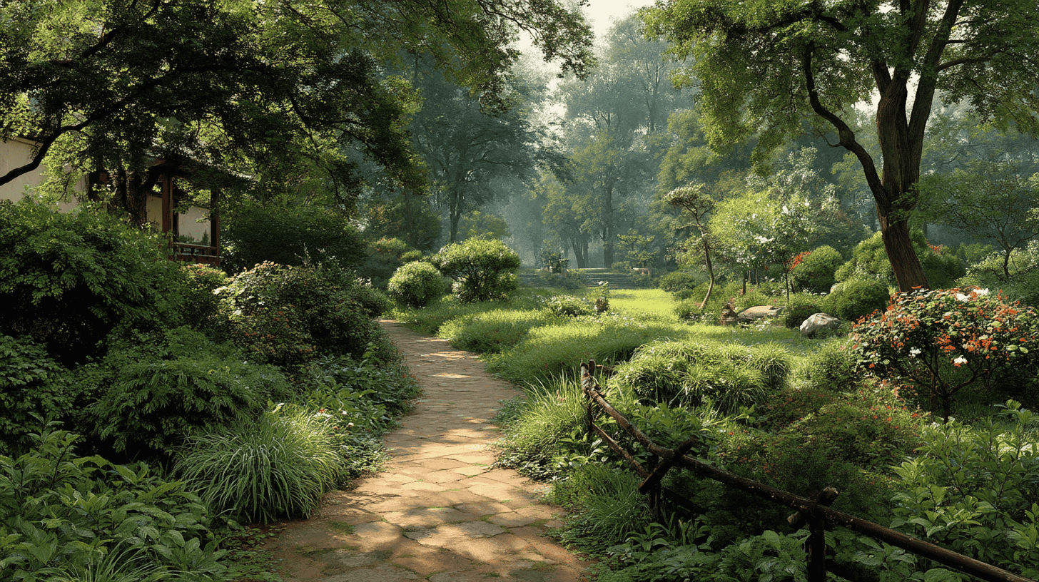 Illustration of a garden designer sketching a path